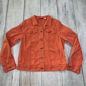 LL Bean Women's Size M Coral Denim Button Up Jean Jacket